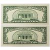 Image 2 : TWO 1950 $5.00 FEDERAL RESERVE NOTES:
