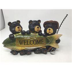 Three Fishing Bears Welcome Decoration- (one broken foot)