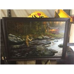 Fly Fisherman Canvas Art (with broken frame-removable) 72in x 40.5 inch