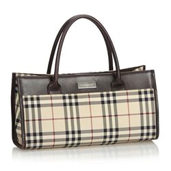 Burberry Plaid Coated Canvas Handbag