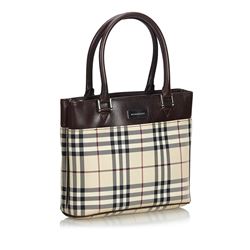 Burberry Plaid Coated Canvas Handbag