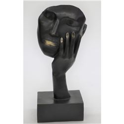 Bronze Metal Sculpture Hand Over Face Mask Dali Surreal Abstract Thinker Disembodied Head 15.5  x 6