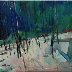 Signed Trujillo Impressionist Oil Painting, The Woods, Winter Landscape