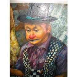 Mid 20thc Russian Signed Painting, Clown Juggler