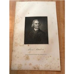 19thc Steel Engraving, Samual Adams, Massachusetts Signer of Declaration of Independance