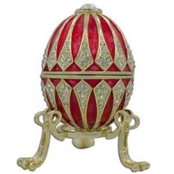 3.25" Red Enamel Jeweled Faberge Inspired Easter Egg