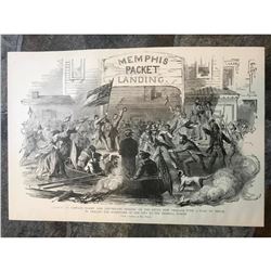 19thc Civil War Engraving, Surrender of New Orleans Levee, Memphis Packet