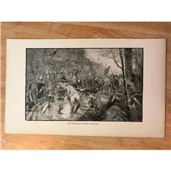 19thc Engraving, Revolutionary War Scene, The Retreat of the British from Concord Massachusetts