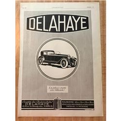 Vintage 1920's French Magazine Advertisement, DELAHAYE Automobiles