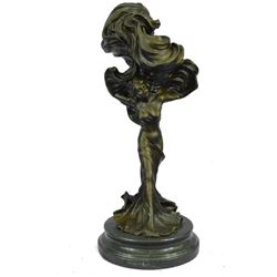 Nude Girl w/ Dress Blowing in Wind Bronze Sculpture 15" x 7"