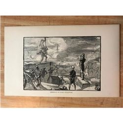 19thc Engraving, Revolutionary War Scene, Defence of Fort Sullivan, Sullivan's Island South Carolina