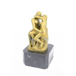 HE KISS by Auguste Rodin Bronze Sculpture 7" x 3.5" (Gold Patina)