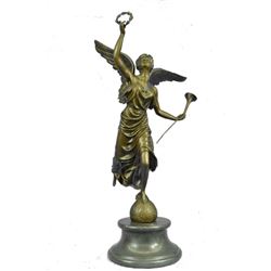 Bronze Sculpture of NIKE VICTORIA Winged Angel Goddess of Victory w/ Wreath 25" x 15"