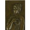 Image 2 : Bronze Bas Relief Wall Sculpture of Roman Female Water Bearer Aquarius 18" x 5.5"