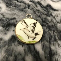 Ming Dynasty Pottery Shard Bird in Flight Pendant