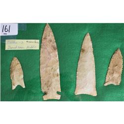 4 Spear Points Arrowheads Dalton Grand Cove Missouri