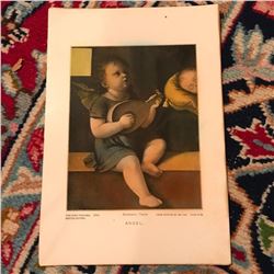 Vintage c 1920's Hand-colored Print, Renaissance Angel ( X 4 )