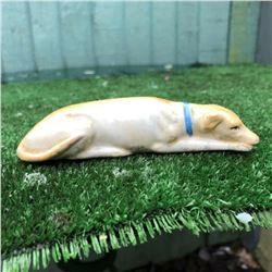 19thc English Staffordshire Porcelain Figurine, Recumbent Greyhound Dog