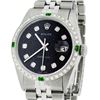 Rolex Mens Stainless Steel Black Diamond & Emerald Datejust Wristwatch