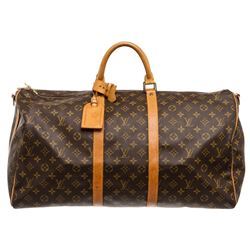 Louis Vuitton Monogram Canvas Leather Keepall 55 cm Bandouliere Duffle Bag Lugga