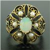 14k Yellow Gold Opal Pearl Black Enamel Large Dome Ladies Cocktail Ring