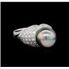 0.87 ctw Pearl and Diamond Ring - 14KT White Gold