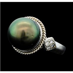 Tahitian Pearl and Diamond Ring - 14KT White Gold