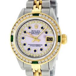 Rolex Ladies 2 Tone 14K MOP Sapphire & Diamond Datejust Wristwatch