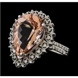 4.76 ctw Morganite and Diamond Ring - 14KT White Gold