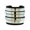 Multi Bangle Design Cuff Bracelet - Metal and Leather