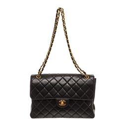 Chanel Black Lambskin Leather Vintage Double Reverse Flap Bag