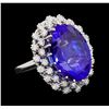 GIA Cert 24.23 ctw Tanzanite and Diamond Ring - 14KT White Gold
