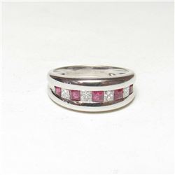Estate 18K White Gold Ruby & Diamond Ring