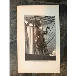 19thc Wood Engraving, Admiral Farragut, Civil War Naval Scene