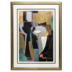 Vander Zee Modern Framed Abstract "Silver Columns"