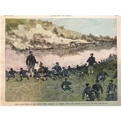 19thc Handcolored Wood Military Engraving, Field Maneuvers 23rd Regiment, Long Island New York