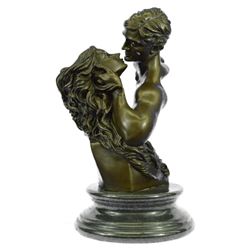 Romantic Bronze Sculpture of Lovers Kissing 17" x 9"