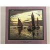 Image 1 : Lovely Early 20thc French Chromolith Print, Sailing Vessels & Sunset