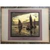 Image 2 : Lovely Early 20thc French Chromolith Print, Sailing Vessels & Sunset