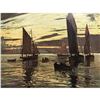 Image 3 : Lovely Early 20thc French Chromolith Print, Sailing Vessels & Sunset