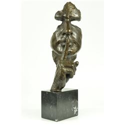 SILENCE Abstract Bronze Mask Sculpture 18" x 8"