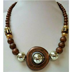 Mid Century Modern Style Mixed Media Art Statement Necklace