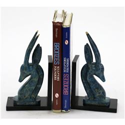 Impala Gazelle Antelope Bronze Metal Bookend Sculpture on Marble (Pair) 10" x 6"