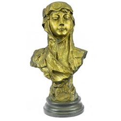 Art Deco Gilt Bronze Female Goddess Bust Bronze Sculpture Great Detail Statue