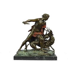HERCULES & CERYNEIAN HIND Mythological Greek Bronze Sculpture 18" x 17"