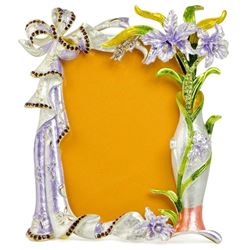 Orchid Flowers Enameled Russian Antique Style Picture Frame 7 Inches