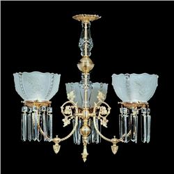 3 Light Brass and Crystal Victorian Chandelier - 25" x 23"