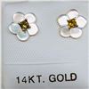 Image 2 : 14K Yellow Gold Yellow Diamond(0.09ct) W/ Mother Of Pearl Earrings, Made in Canada, Suggested Retail