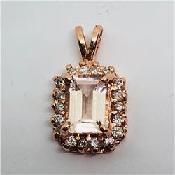 14K Rose Gold Morganite(1ct) Diamond(91-i3,g-h,0.2ct) Pendant, Insurance Value $2058 (Estimated Sell