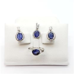 Silver Sapphire Cubic Zirconia Earring, Pendant, Ring Set (~weight 10g), Suggested Retail Value $600